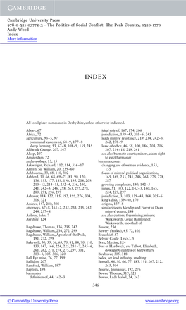 The Politics of Social Conflict: the Peak Country, 1520-1770 Andy Wood Index More Information