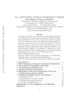 A. Ya. Khintchine's Work in Probability Theory