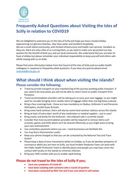 Frequently Asked Questions About Visiting the Isles of Scilly in Relation to COVID19 What Should I Think About When Visiting