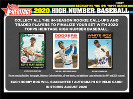 2020 Heritage High Number Baseball Cards Sell Sheet