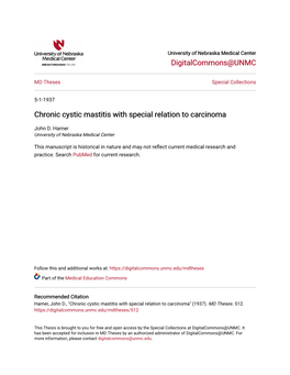 Chronic Cystic Mastitis with Special Relation to Carcinoma