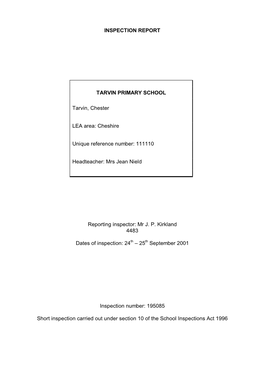 INSPECTION REPORT TARVIN PRIMARY SCHOOL Tarvin, Chester