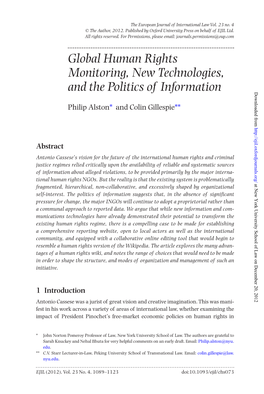 Global Human Rights Monitoring, New Technologies, and the Politics Of