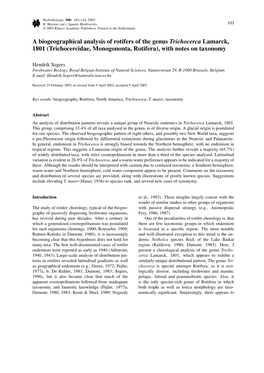 A Biogeographical Analysis of Rotifers of the Genus Trichocerca Lamarck, 1801 (Trichocercidae, Monogononta, Rotifera), with Notes on Taxonomy