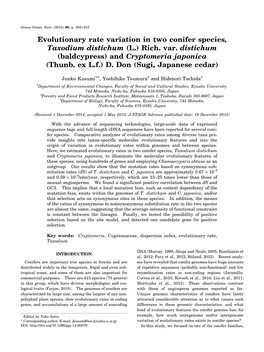 Evolutionary Rate Variation in Two Conifer Species, Taxodium Distichum (L.) Rich