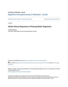 Abiotic Stress Responses in Photosynthetic Organisms