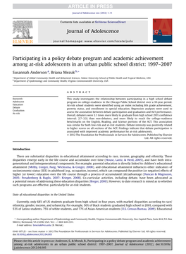 Participating in a Policy Debate Program and Academic Achievement Among At-Risk Adolescents in an Urban Public School District: 1997–2007