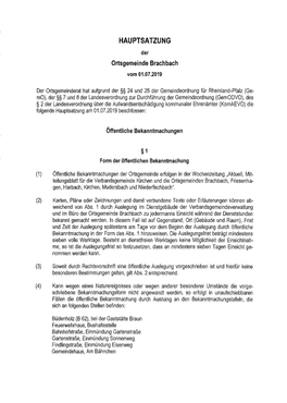 HAUPTSATZUNG Der Ortsgemeinde Brachbach Vom 01.07.2019