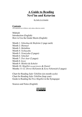 Guide to Reading Nevi'im and Ketuvim" Serves a Dual Purpose: (1) It Gives You an Overall Picture, a Sort of Textual Snapshot, of the Book You Are Reading