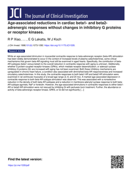 Age-Associated Reductions in Cardiac Beta1- and Beta2- Adrenergic Responses Without Changes in Inhibitory G Proteins Or Receptor Kinases