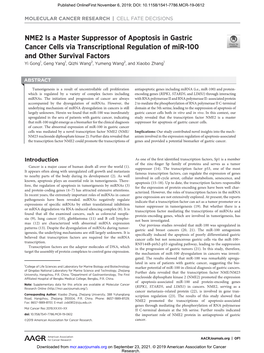 NME2 Is a Master Suppressor of Apoptosis in Gastric Cancer Cells