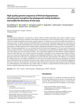 High Quality Genome Sequences of Thirteen Hypoxylaceae (Ascomycota) Strengthen the Phylogenetic Family Backbone and Enable the Discovery of New Taxa
