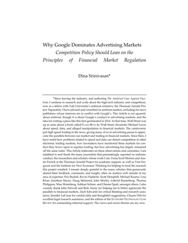 Why Google Dominates Advertising Markets Competition Policy Should Lean on the Principles of Financial Market Regulation