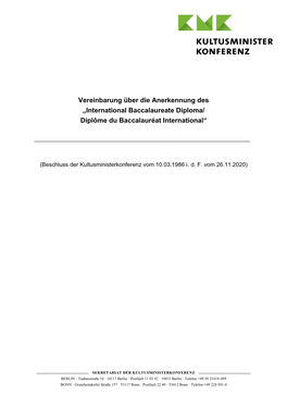 Vereinbarung Über Die Anerkennung Des IB-Diploma