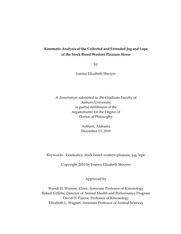 Kinematic Analysis of the Collected and Extended Jog and Lope of the Stock Breed Western Pleasure Horse