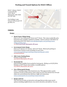 Parking and Transit Options for MACC Offices