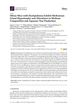 Obese Mice with Dyslipidemia Exhibit Meibomian Gland Hypertrophy and Alterations in Meibum Composition and Aqueous Tear Production
