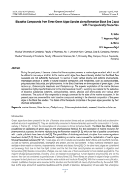 Bioactive Compounds from Three Green Algae Species Along Romanian Black Sea Coast with Therapeutically Properties