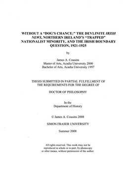 The Devlinite Irish News, Northern Ireland's "Trapped" Nationalist Minority, and the Irish Boundary Question, 1921-1925