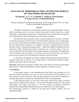 ANALYSIS of THERMOELECTRIC GENERATOR MODULE on TWO WHEELER SILENCER B.Nagaraju*, G