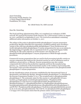 GRAS Notice No. GRN 000728, FDA Has No Questions, Phospholipase C