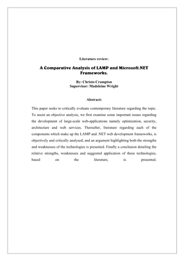 A Comparative Analysis of LAMP and Microsoft.NET Frameworks