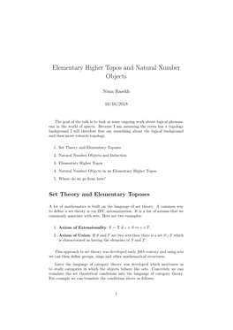 Elementary Higher Topos and Natural Number Objects