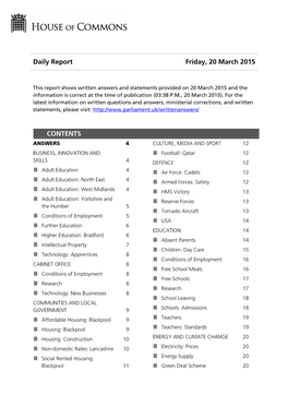 Daily Report Friday, 20 March 2015 CONTENTS