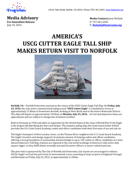 Norfolk Festevents Announces the Return of the USCG Cutter Eagle Tall Ship