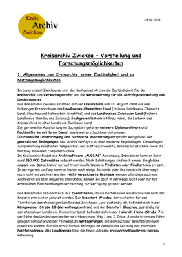 Kreisarchiv Zwickau – Vorstellung Und Forschungsmöglichkeiten