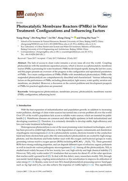 Photocatalytic Membrane Reactors (Pmrs) in Water Treatment: Conﬁgurations and Inﬂuencing Factors