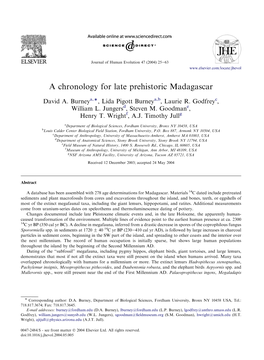 A Chronology for Late Prehistoric Madagascar