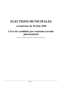 ELECTIONS MUNICIPALES Second Tour Du 28 Juin 2020