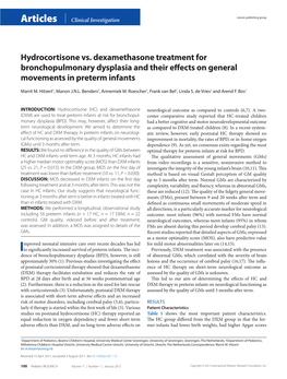 Hydrocortisone Vs. Dexamethasone Treatment for Bronchopulmonary Dysplasia and Their Effects on General Movements in Preterm Infants