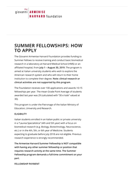 Summer Fellowships: How to Apply