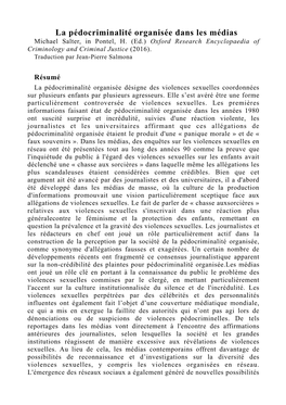 La Pédocriminalité Organisée Dans Les Médias Michael Salter, in Pontel, H