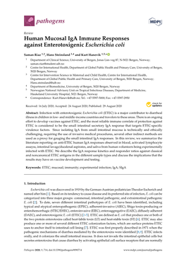 Human Mucosal Iga Immune Responses Against Enterotoxigenic Escherichia Coli