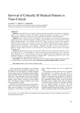 Survival of Critically Ill Medical Patients Is Time-Critical