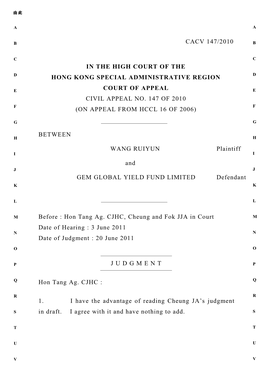 Cacv 147/2010 in the High Court Of