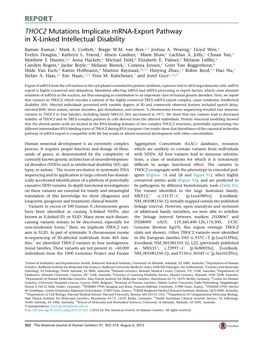 THOC2 Mutations Implicate Mrna-Export Pathway in X-Linked Intellectual Disability