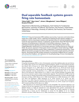 Dual Separable Feedback Systems Govern Firing Rate Homeostasis Yelena Kulik1†, Ryan Jones1†, Armen J Moughamian2, Jenna Whippen1, Graeme W Davis1*