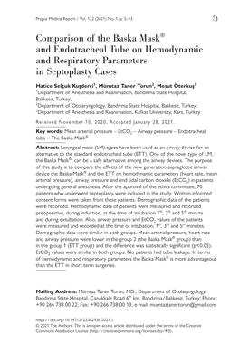 Comparison of the Baska Mask® and Endotracheal Tube on Hemodynamic and Respiratory Parameters in Septoplasty Cases