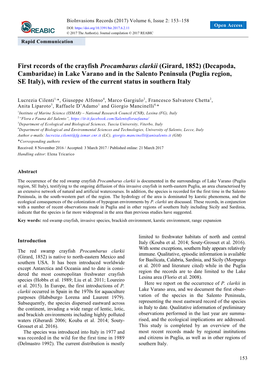 First Records of the Crayfish Procambarus Clarkii