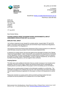 SC1804 Morlais Tidal Array Scoping Opinion