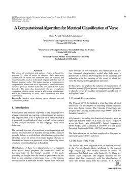 A Computational Algorithm for Metrical Classification of Verse