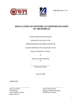 Regulation of Osteoblast Differentiation by Micrornas