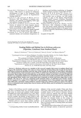 Feeding Habits and Habitat Use in Bothrops Pubescens (Viperidae, Crotalinae) from Southern Brazil