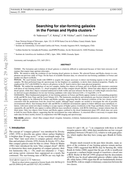 Searching for Star-Forming Galaxies in the Fornax and Hydra Clusters ? O