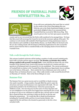 Newsletter 26 – Summer 2011