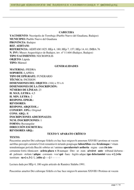 Necrópolis De Torrebaja (Pueblo Nuevo Del Guadiana, Badajoz) MUNICIPIO: Pueblo Nuevo Del Guadiana PROVINCIA: Badajoz REF